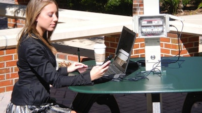 Picnic table to charge small devices
