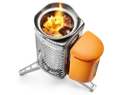 Camp stove provides electricity to charge gadgets