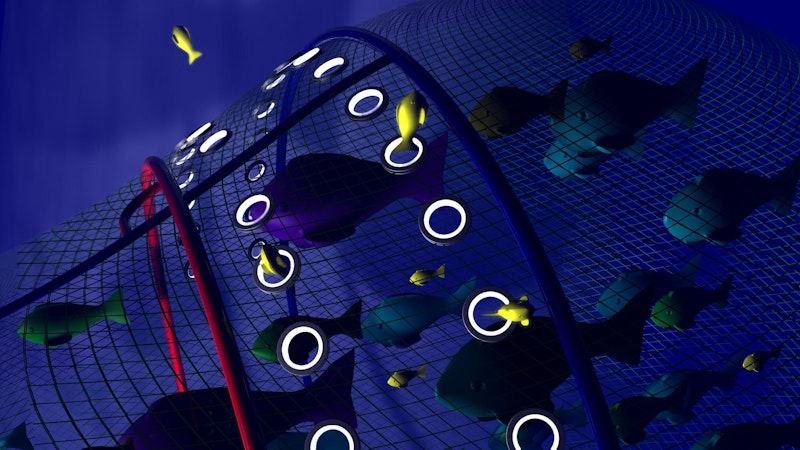 Energy harvesting lights guide undersize fish from nets