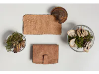Vegan leather wallet made from mushroom mycelium and vegan bio leather samples top view, eco friendly concept