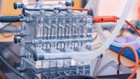 Detail of hydrogen fuel cells - alternative and clean source of energy. New technology concept.