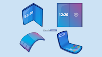 Illustration of a foldable smartphone (above) vs. a flexible smartphone (below).