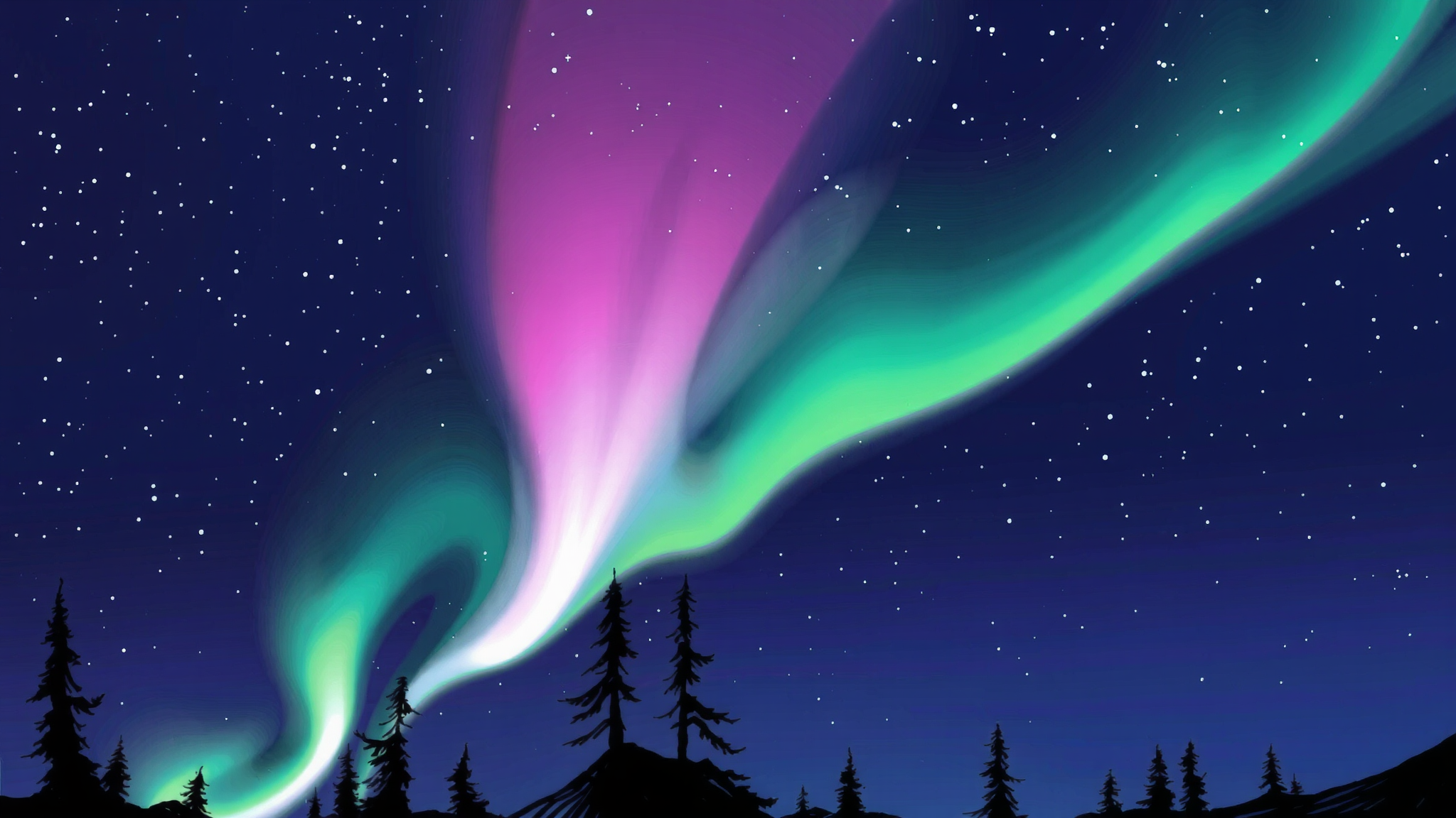 Northern lights can be seen in the night sky.
