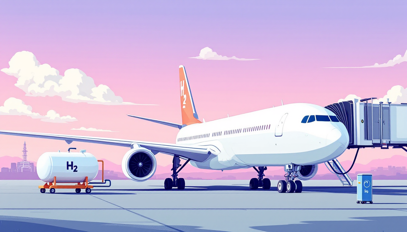 A hydrogen plane is positioned outside an airport