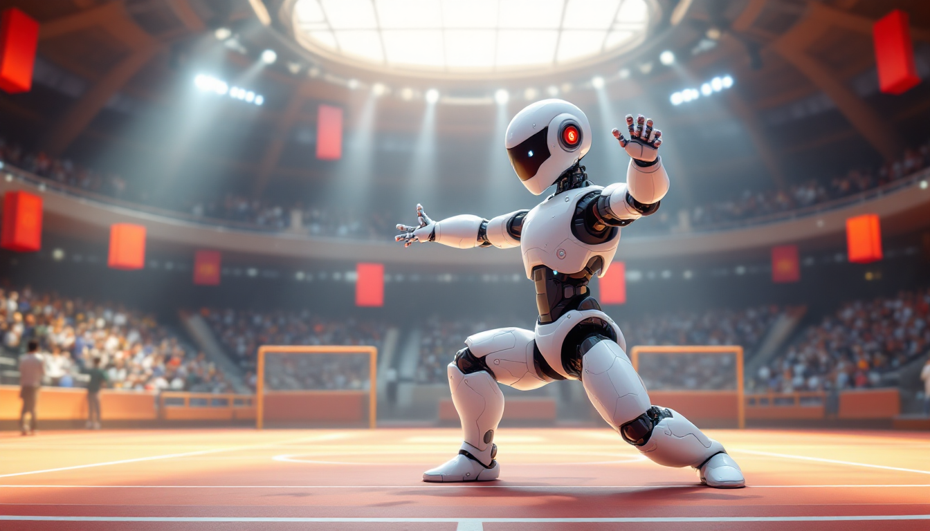 A humanoid robot is doing Tai Chi