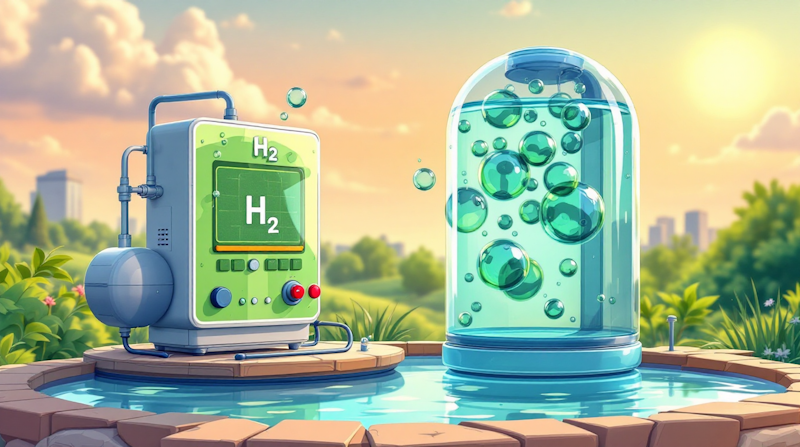 Green hydrogen is being produced and captured in a glass
