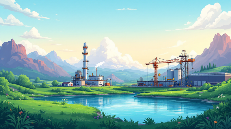 An ammonia plant is pictured by a lake